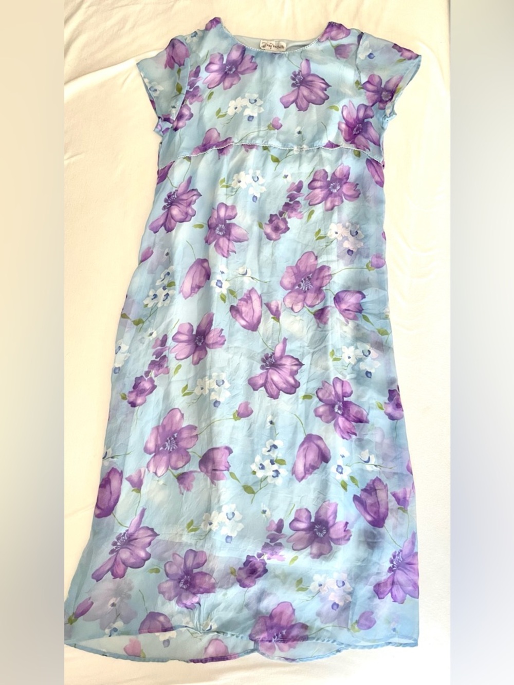 Michele Sky Blue Dress with Purple Floral Print